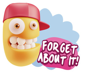 3d Rendering Smile Character Emoticon Expression saying Forget A