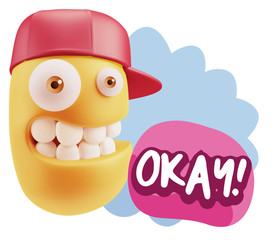 3d Illustration Laughing Character Emoji Expression saying Okay