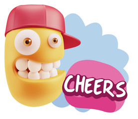 3d Rendering Smile Character Emoticon Expression saying Cheers w