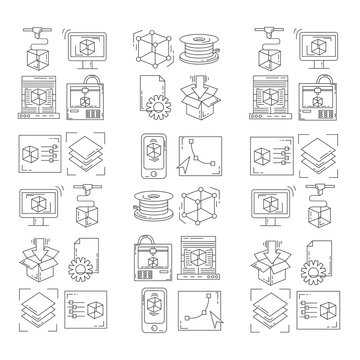 Vector doodle icons 3d printing