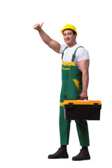 Man with toolbox isolated on the white background