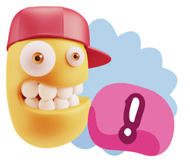 3d Rendering Smile Character Emoticon Expression saying ! with C