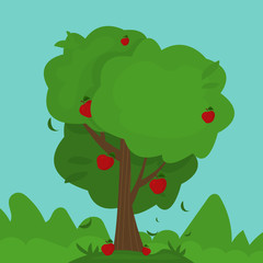 Illustration of cartoon abstract apple tree. Vector