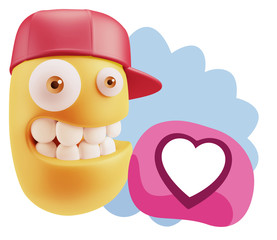 3d Rendering Smile Character Emoticon Expressing Love with a Hea