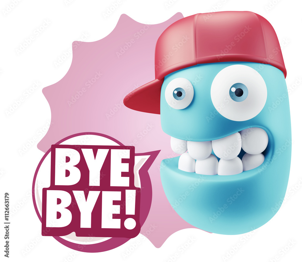 Fototapete 3d Rendering Smile Character Emoticon Expression saying Bye Bye