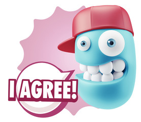 3d Illustration Laughing Character Emoji Expression saying I Agr