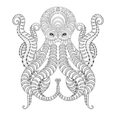 Tattoo Octopus. Hand drawn zentangle tribal Octopus for adult an