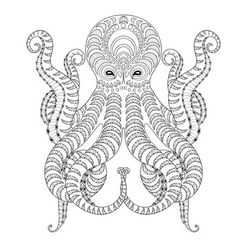 Tattoo Octopus. Hand drawn zentangle tribal Octopus for adult an