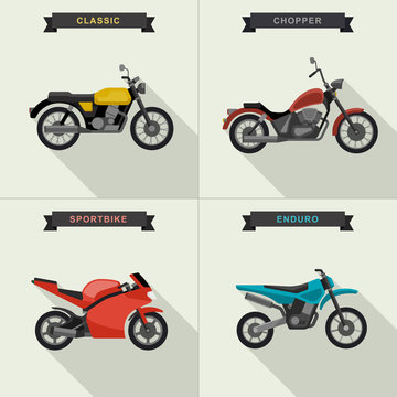 Motorcycles illustrations set.