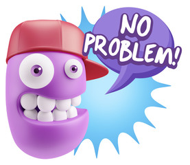 3d Rendering Smile Character Emoticon Expression saying No Probl