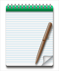 Notepad with pen. Sheet in the line. Vector. EPS