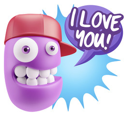 3d Rendering Smile Character Emoticon Expression saying I Love Y