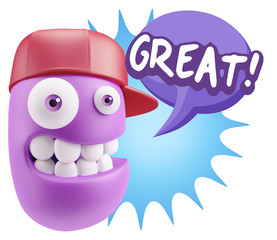 3d Illustration Laughing Character Emoji Expression saying Great