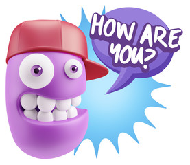 3d Rendering Smile Character Emoticon Expression saying How Are