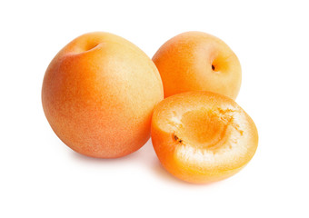 Apricots isolated on white background. Apricot in a cut