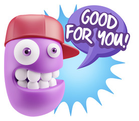 3d Rendering Smile Character Emoticon Expression saying Good For