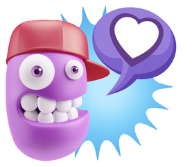 3d Rendering Smile Character Emoticon Expressing Love with a Hea