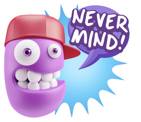 3d Rendering Smile Character Emoticon Expression saying Never Mi