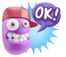 3d Rendering Smile Character Emoticon Expression saying Ok with
