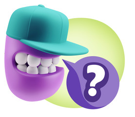 3d Illustration Laughing Character Emoji Expression saying ? wit