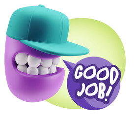 3d Rendering Smile Character Emoticon Expression saying Good Job