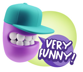 3d Rendering Smile Character Emoticon Expression saying Very Fun