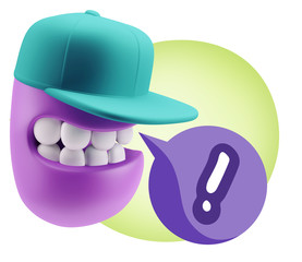 3d Rendering Smile Character Emoticon Expression saying ! with C