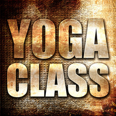yoga class, 3D rendering, metal text on rust background