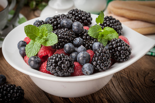 Mix of berries in a bowl.