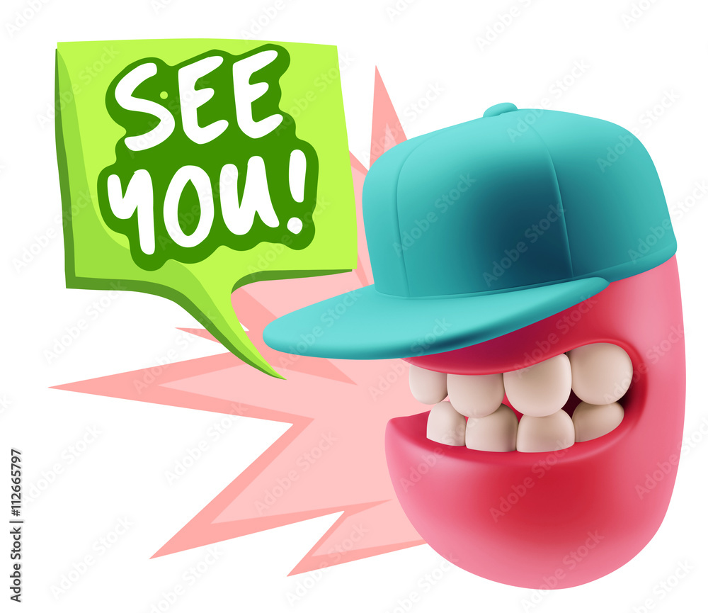 Fototapete 3d Rendering Smile Character Emoticon Expression saying See You
