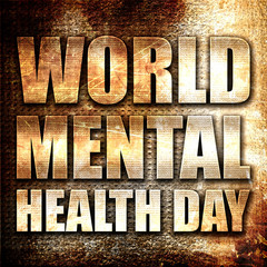 world mental health day, 3D rendering, metal text on rust backgr