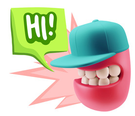 3d Illustration Laughing Character Emoji Expression saying Hi wi