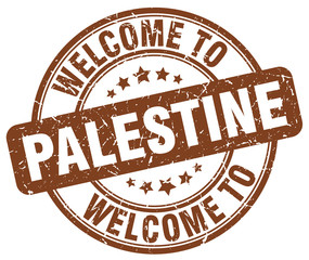 welcome to Palestine brown round vintage stamp