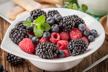 Mix of berries in a bowl.
