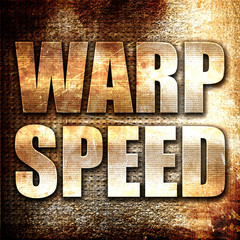 warp speed, 3D rendering, metal text on rust background