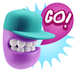 3d Rendering Smile Character Emoticon Expression saying Go with
