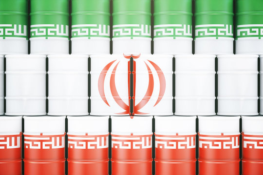 Oil barrels with Iranian flag