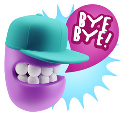 3d Rendering Smile Character Emoticon Expression saying Bye Bye