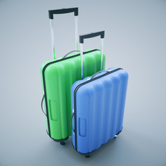 Suitcases on grey background
