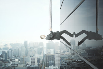 Man climbing building