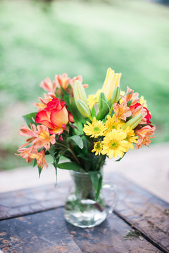Bunch of colorful flowers in a vase