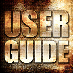 user guide, 3D rendering, metal text on rust background