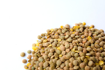 Lots of lentils isolated on white