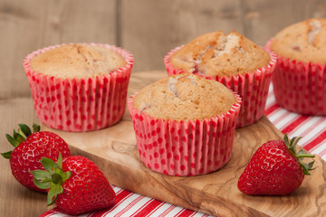 Homebaked Strawberry Cupcakes In Paper Cases. Strawberries. Oliv