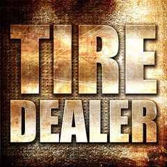 tire dealer, 3D rendering, metal text on rust background