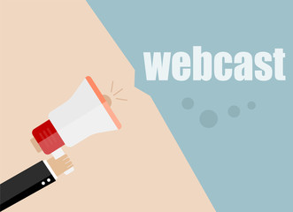 webcast. vector flat design business illustration concept. Digital marketing business man holding megaphone for website and promotion banners.