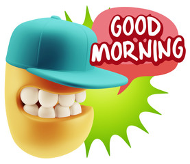 3d Rendering Smile Character Emoticon Expression saying Good Mor