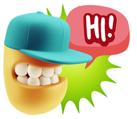 3d Illustration Laughing Character Emoji Expression saying Hi wi