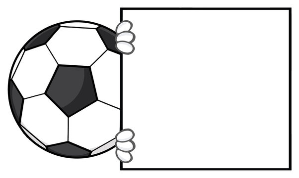 Soccer Ball Faceless Cartoon Mascot Character Looking Around A Blank Sign