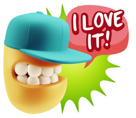 3d Rendering Smile Character Emoticon Expression saying I Love I